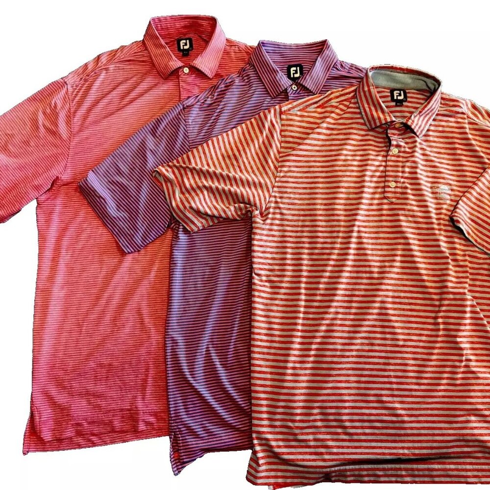 Lot of 3 FootJoy Golf Polo Shirts Men's 2XL Blue Pink Striped Bent Brook